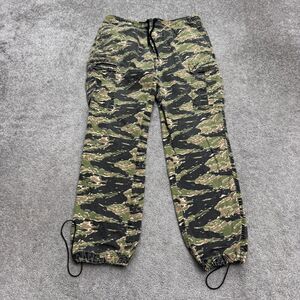HUF Tiger Striped Camo Cargo Pants Mens Medium Green 100% Cotton Pull On Outdoor